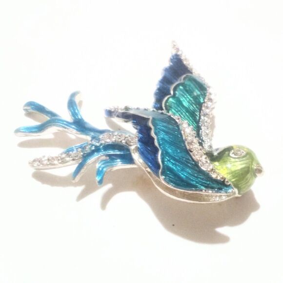 Vintage Napier Blue Enamel and Rhinestone Silver Tone Blue Bird Brooch - Picture 4 of 5